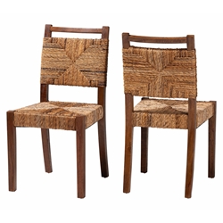 bali & pari Cordoba Bohemian Natural Seagrass and Mahogany Wood 2-Piece Dining Chair